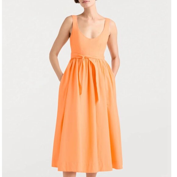 Cinq à Sept 5a7 Kilah Cotton Midi Dress Sz10/12 Marmalade Orange - Picture 6 of 9